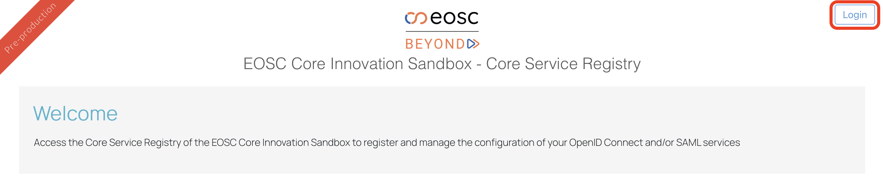 Core Service Registry - Login